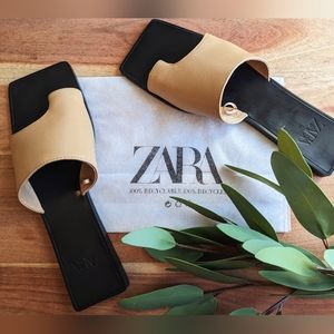 NWOT Zara Leather Square Toe Sandals